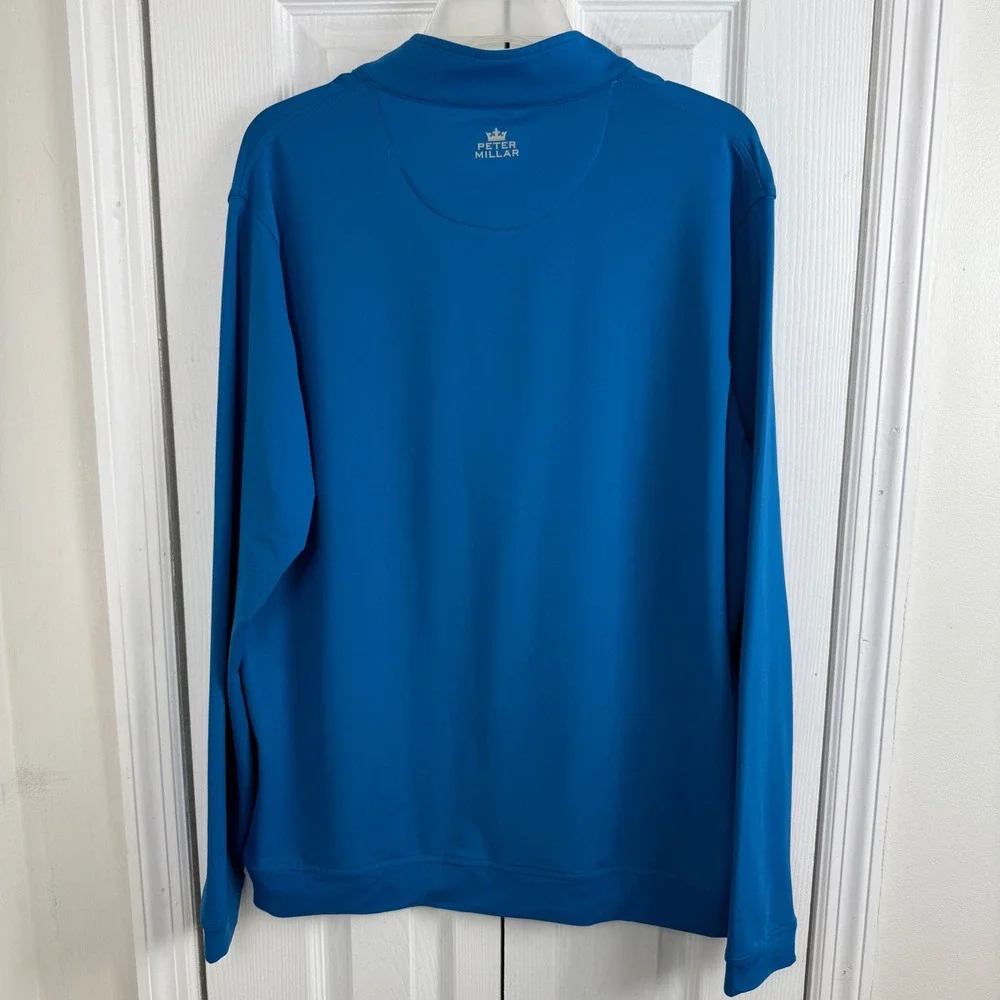 Peter Millar Quarter Zip Pullover Mens L Blue Wicking Golf Performance - Picture 7 of 8